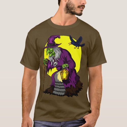 Scary Witch And Raven Halloween T_Shirt