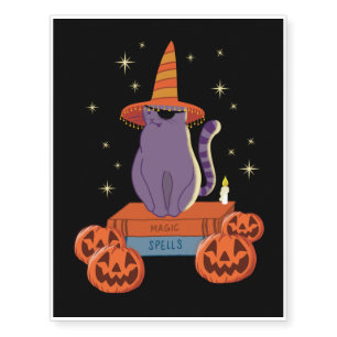 Scary Witch Cat & Pumpkin - Halloween Gifts Temporary Tattoos