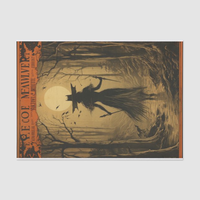Scary Witch Creepy Forest Bats Halloween Decoupage Tissue Paper (Front)
