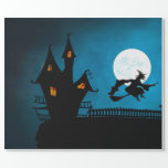 Scary Witch Flying on her Broomstick Wrapping Paper