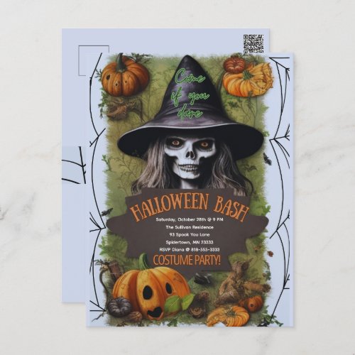 Scary Witch Halloween Bash Costume Party Postcard