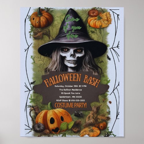 Scary Witch Halloween Bash Costume Party Poster