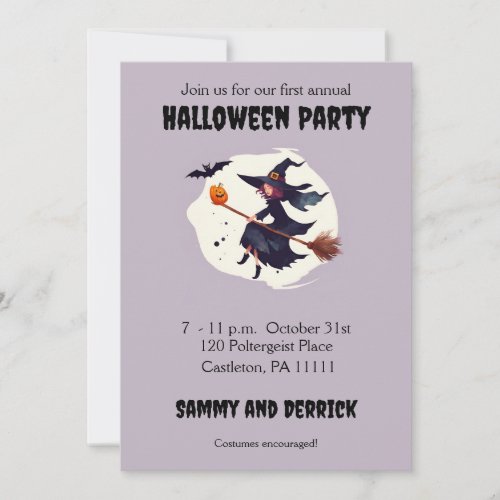 Scary Witch Halloween Party Invitations