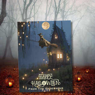 Scary Witch Haunted House Forest Halloween Photo Holiday Postcard
