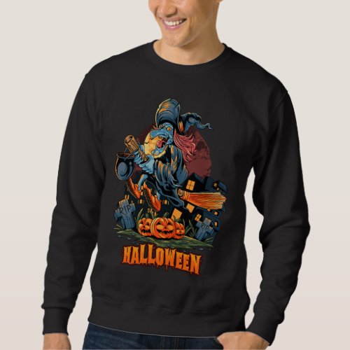 Scary Witch On a Broom  Sweatshirt