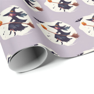 Scary Witch Purple Halloween Gift Wrapping Paper