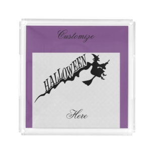 Scary Witch Riding Broom Halloween Thunder_Cove Acrylic Tray