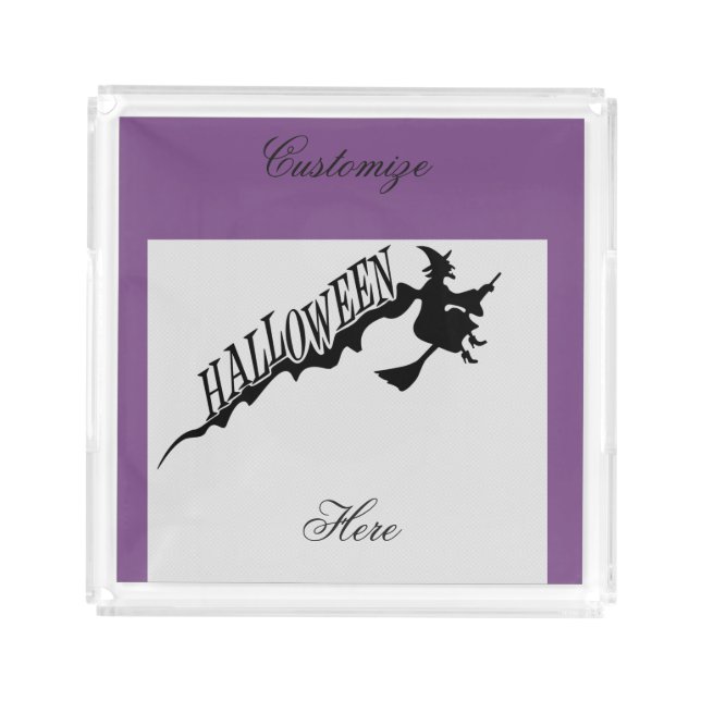 Scary Witch Riding Broom Halloween Thunder_Cove Acrylic Tray (Front)