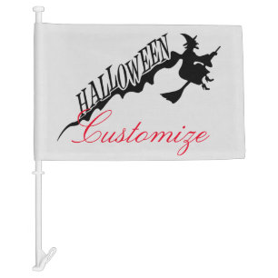Scary Witch Riding Broom Halloween Thunder_Cove Car Flag