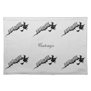 Scary Witch Riding Broom Halloween Thunder_Cove Cloth Placemat