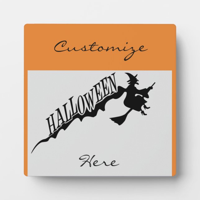 Scary Witch Riding Broom Halloween Thunder_Cove Plaque (Front)
