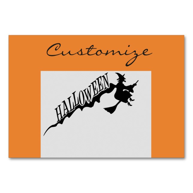Scary Witch Riding Broom Halloween Thunder_Cove Table Number (Front)