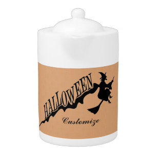 Scary Witch Riding Broom Halloween Thunder_Cove Teapot