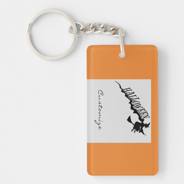 Scary Witch Riding Broom Thunder_Cove Halloween Keychain (Front)