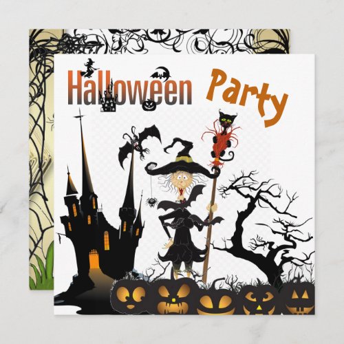 Scary Witch Spooky House Pumpkins Halloween Invita Invitation