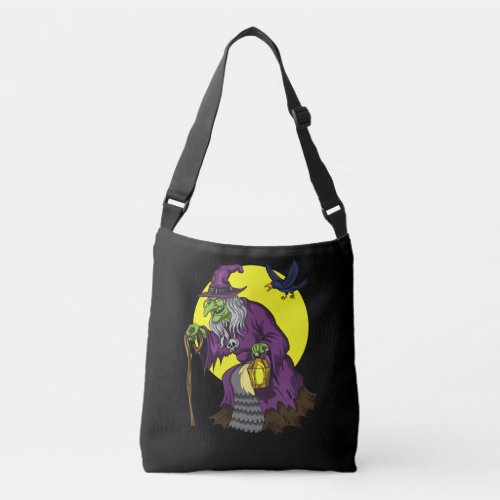 Scary Witch Spooky Raven Halloween Crossbody Bag