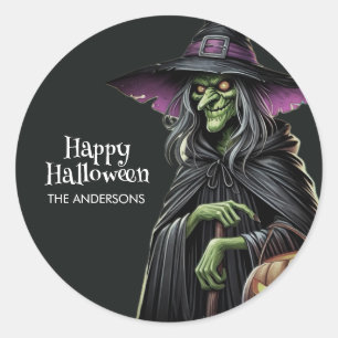 Scary Witch Themed Halloween Classic Round Sticker