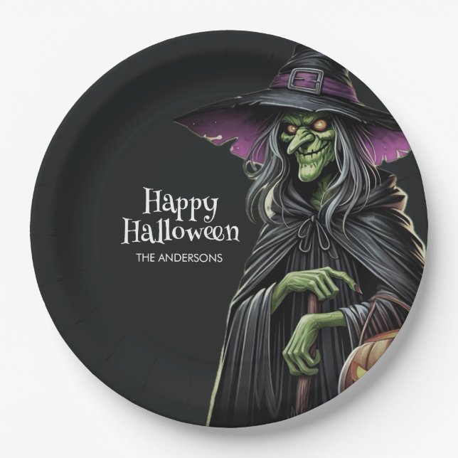 Scary Witch Themed Halloween  Paper Plates (Front)