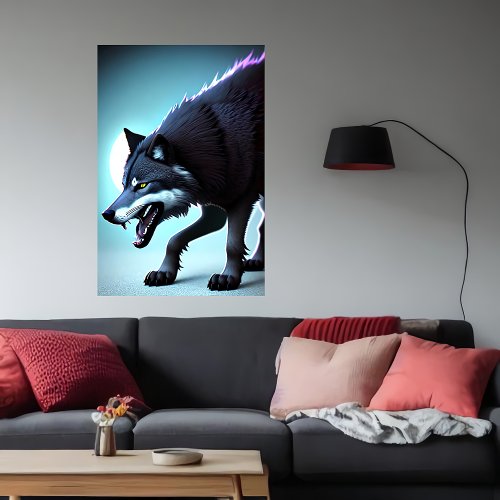 Scary wolf showing teeth   AI Art Poster