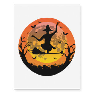 Scary Yoga Witch Creepy Moon Halloween Gifts Temporary Tattoos