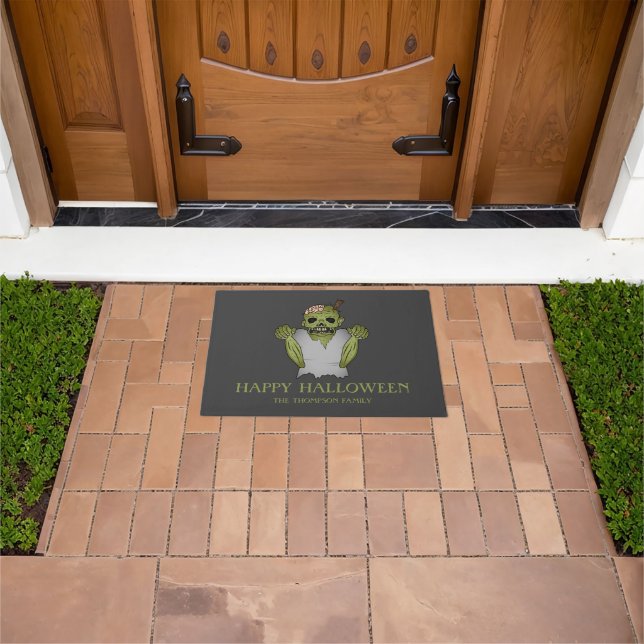 Scary Zombie Happy Halloween & Custom Family Name Doormat (Outdoor)
