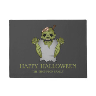 Scary Zombie Happy Halloween &amp; Custom Family Name Doormat