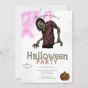 Scary Zombie Pink Lightning Ghost Halloween Party Invitation