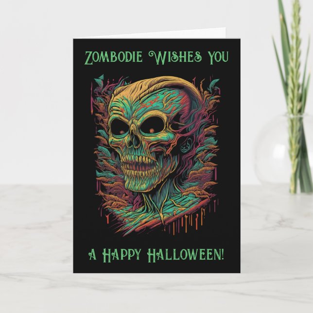 Scary Zombie Pun Halloween Card (Front)