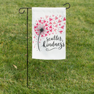 SCATTER KINDNESS PINK DANDELION HEARTS GARDEN FLAG