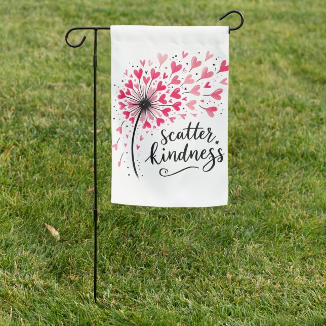 SCATTER KINDNESS PINK DANDELION HEARTS GARDEN FLAG (In SItu)