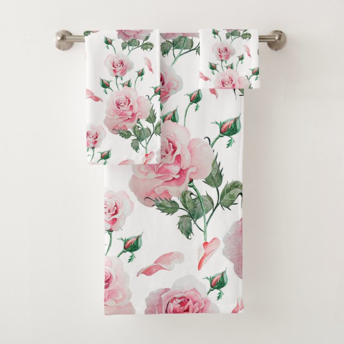 Scatter Pink Roses Pattern Bath Towel Set | Zazzle.com