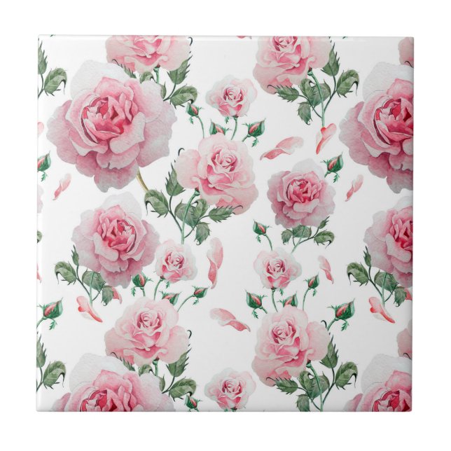 Scatter Pink Roses Pattern Ceramic Tile (Front)