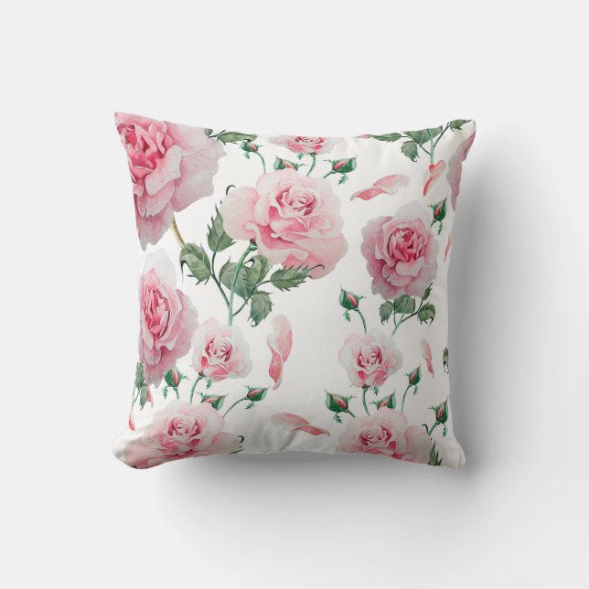 Scatter Pink Roses Pattern Throw Pillow (Front)