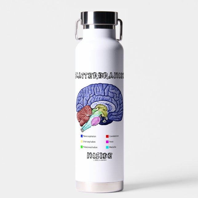 Scatterbrained Inside Brain Geek Humor Water Bottle (Front)
