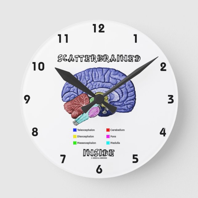 Scatterbrained Inside (Brain Humor) Round Clock (Front)