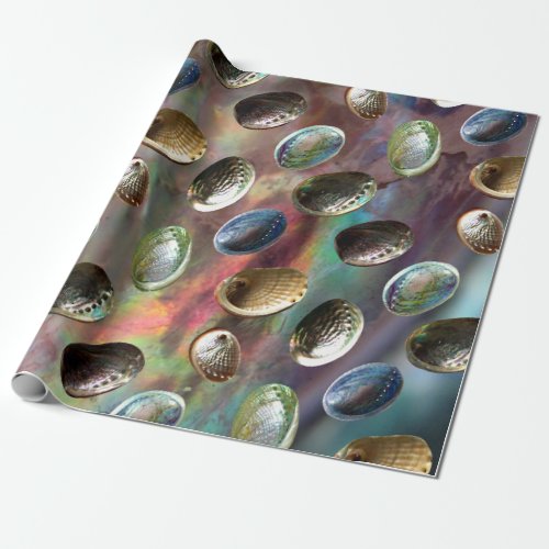 Scattered 3D Paua Shells on Paua Background Wrapping Paper