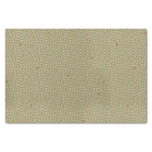 Scattered Abstract Beige Dots on Olive Green Tissue Paper