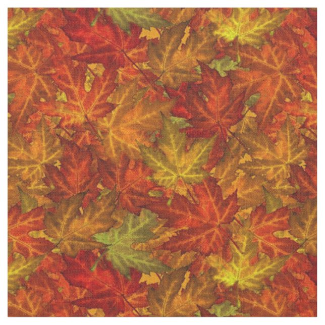 Scattered Autumn Maple Leaves Orange & Gold Fabric (Close Up)