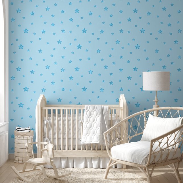 Scattered Baby Blue Stars on Light Blue Color Wallpaper (Kids)