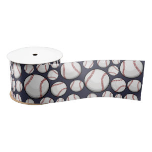 Scattered Baseballs Blue Satin Ribbon