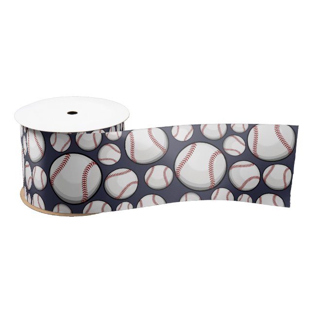Scattered Baseballs Blue Satin Ribbon (Spool)
