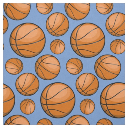 Scattered Basketballs Light Blue Fabric