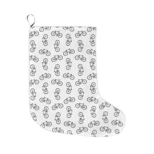Scattered Bicycles Print Pattern CUSTOM BG COLOR Large Christmas Stocking