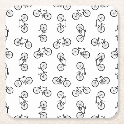 Scattered Bicycles Print Pattern CUSTOM BG COLOR Square Paper Coaster