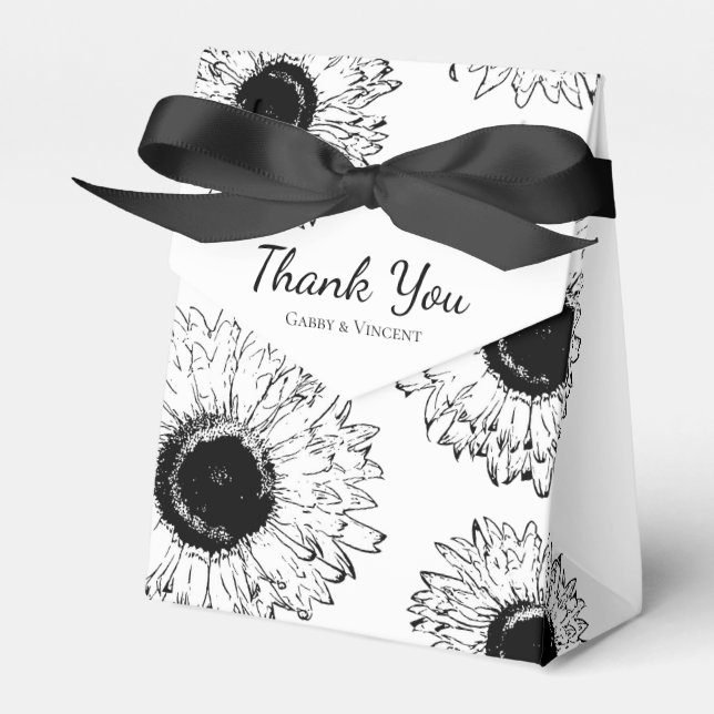 Scattered Black and White Sunflowers Party Favor Boxes (Front Side)