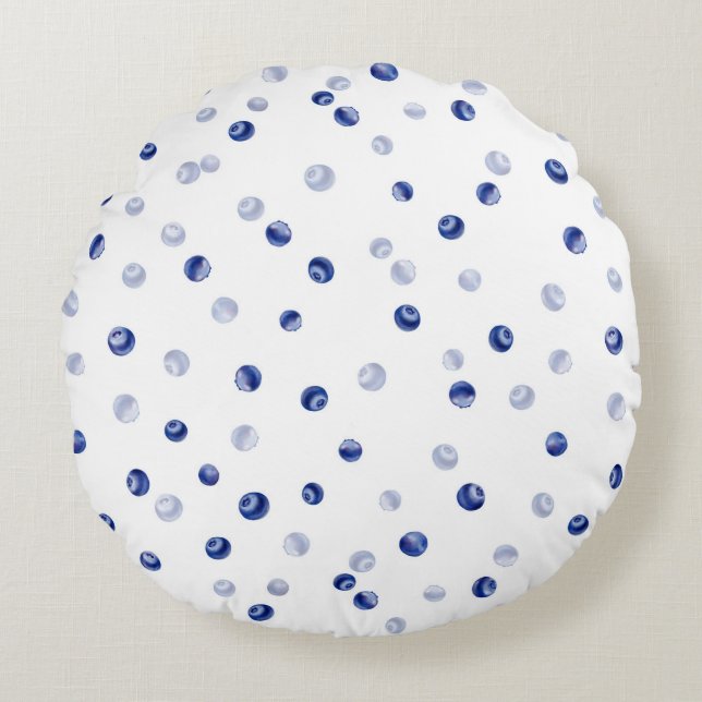 Scattered Blueberries Pattern Round Pillow (Front)