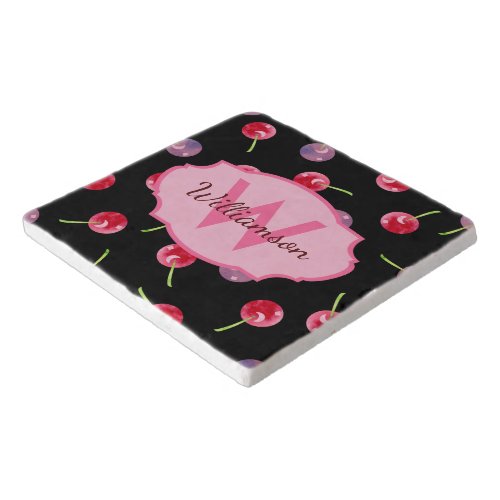 Scattered Cherries Watercolor Personalized Trivet