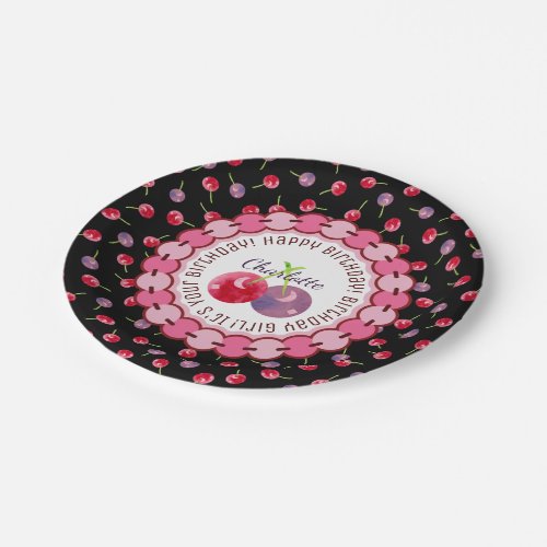Scattered Cherry Watercolor Birthday Personalized Paper Plates