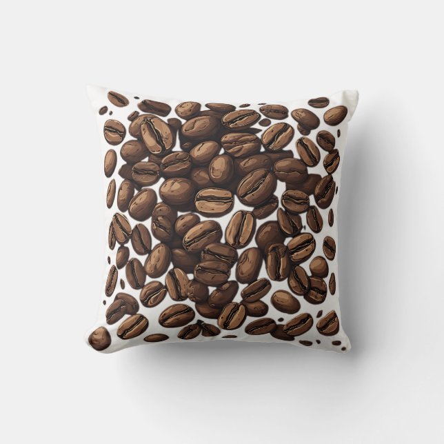 Scattered Coffee Beans Throw Pillow (Front)