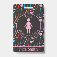 Scattered Color Pencils Girl Bathroom Pass Badge